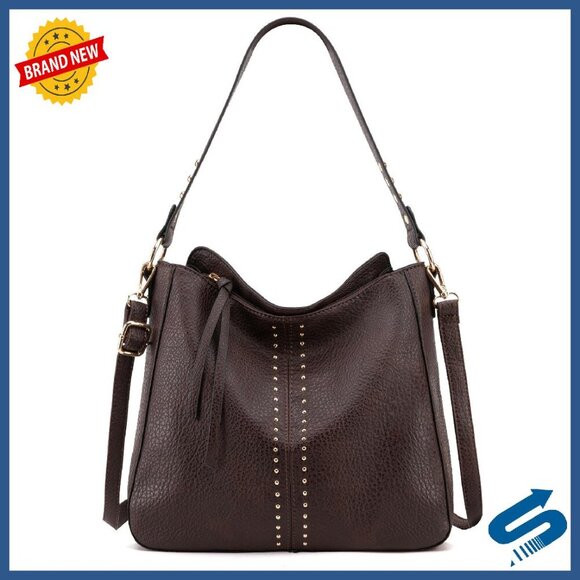 Handbags - Large PU Leather Hobo Bag with Detachable Strap for Tablet & Essentials